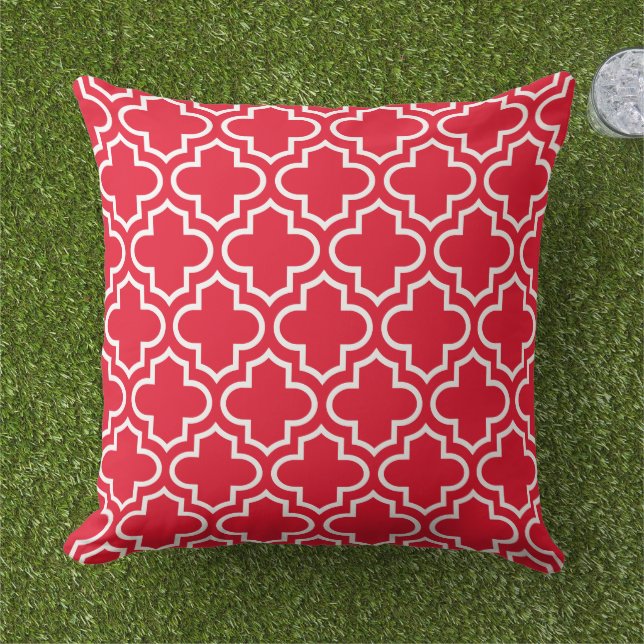 Coussin Trellis Quatrefoil Blanc Rouge Gras (Herbe)