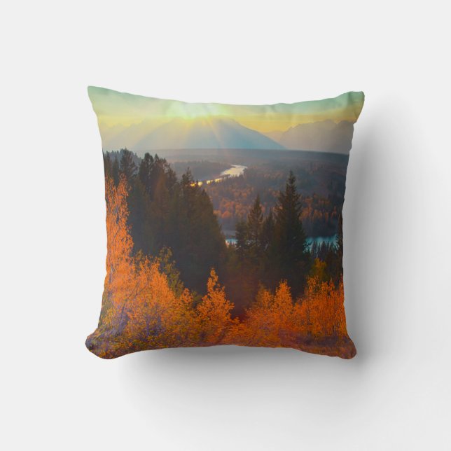Coussin Trembles dorés au-dessus de la rivière Snake au co (Recto)