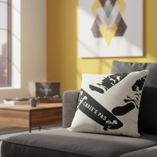 Coussin Tremplin de skateboard personnalisé – Noir et blan