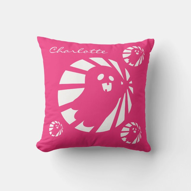 Coussin Trending Halloween Cute Rose Fuchsia & White Ghost (Recto)