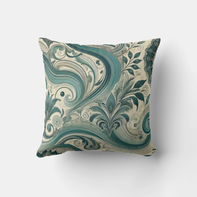 Coussin Trending Turquoise complexe Floral et Motif à tors (Verso)
