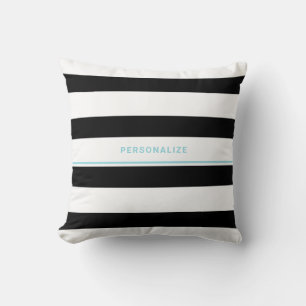 Coussin Trendy Bold Black White Stripes et Turquoise Name