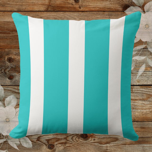 Coussin Trendy Deep Aqua And White Awning Striped (Créateur téléchargé)