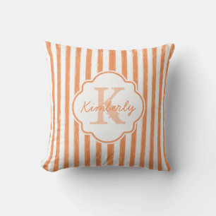 Coussin Trendy Orange Peint Stripes Monogramme et nom