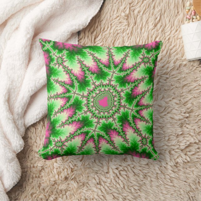 Coussin Trendy rose et vert fractal (Couverture)