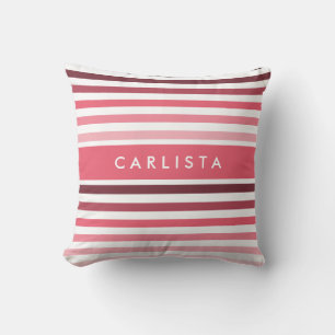 Coussin Trendy Variegated Stripes with Name in Coral Rose