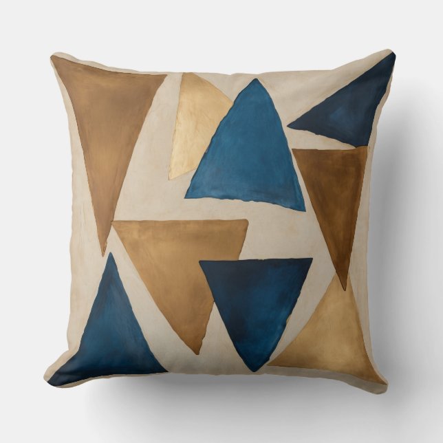 Coussin triangle en cuivre, bleu et or muet abstrait (Recto)