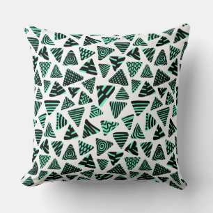 Coussin Triangles 240121 - Noir et Turquoise sur Blanc