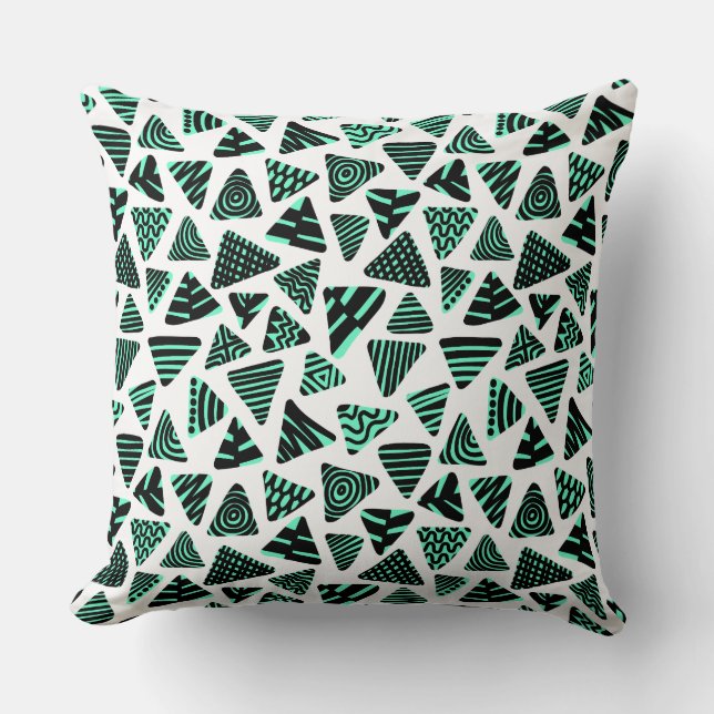 Coussin Triangles 240121 - Noir et Turquoise sur Blanc (Recto)
