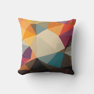 Coussin Triangles Abstraits en Rouge, Orange, Jaune et Bru