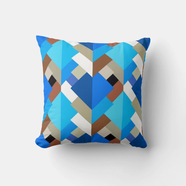 Coussin Triangles Abstraits modernes, Bleu de Cobalt et Br (Recto)