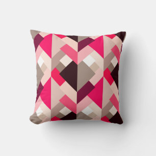 Coussin Triangles Abstraits modernes, Fuchsia rose et gris