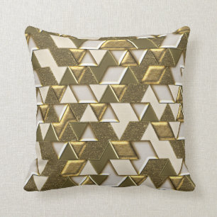 Coussin Triangles blanches en métal de Faux d'or moderne