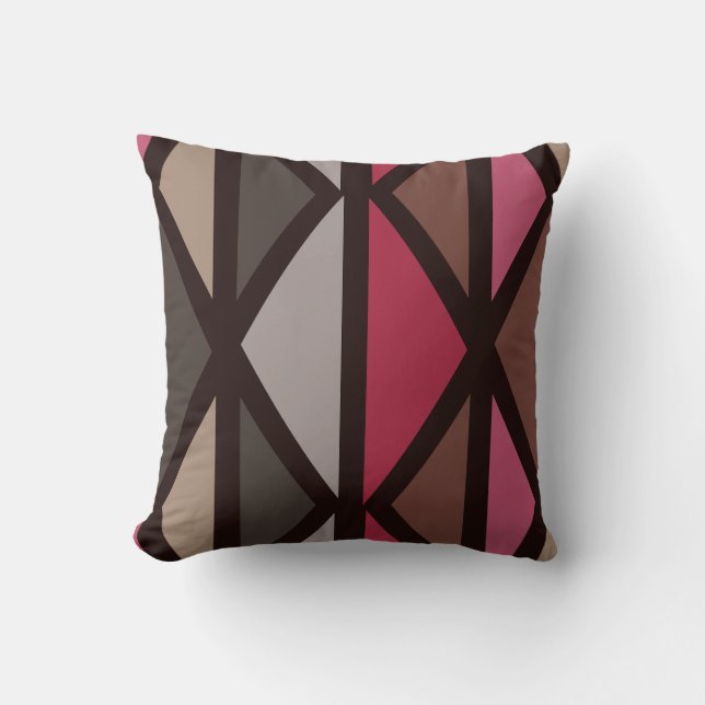 Coussin Triangles d'art géométrique rétro Noir Rouge Brown (Recto)