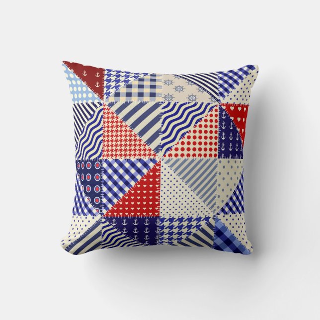 Coussin Triangles De Patchwork Rétro Style Nautique (Recto)