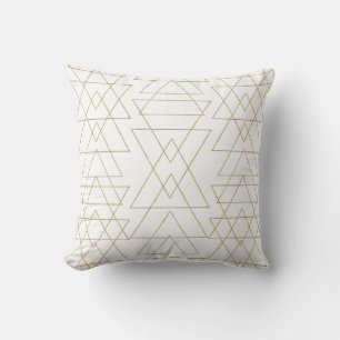 Coussin Triangles Dorés Chic Blanc Glamour Moderne