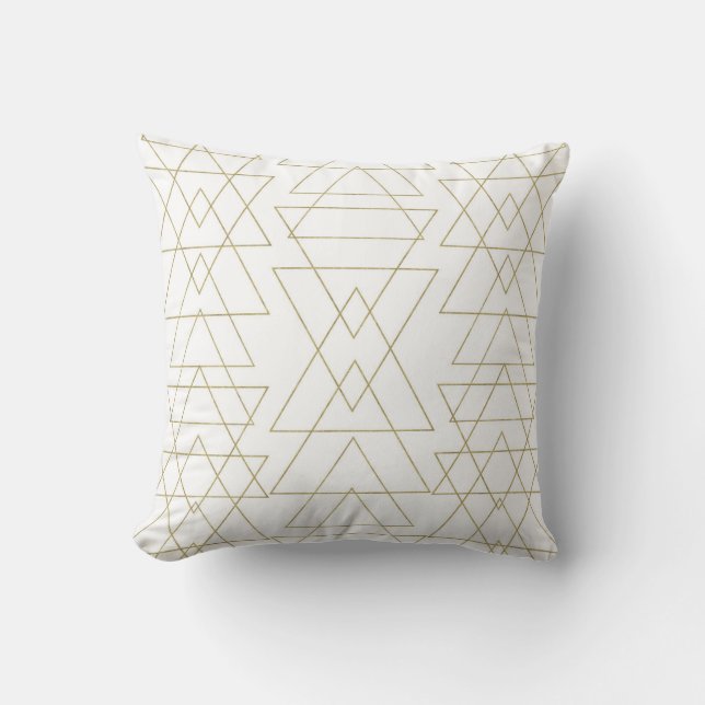 Coussin Triangles Dorés Chic Blanc Glamour Moderne (Recto)