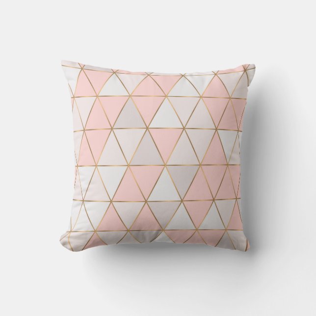 Coussin Triangles Géométriques Abstraits Modernes Pêche Or (Recto)