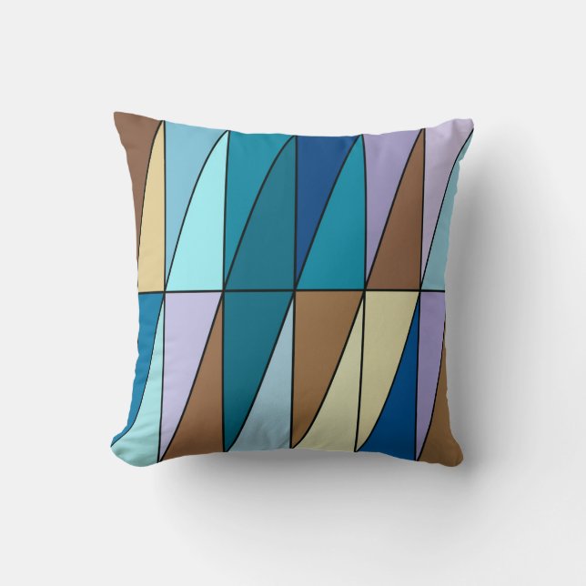 Coussin Triangles géométriques modernes, bleu et café Brow (Recto)