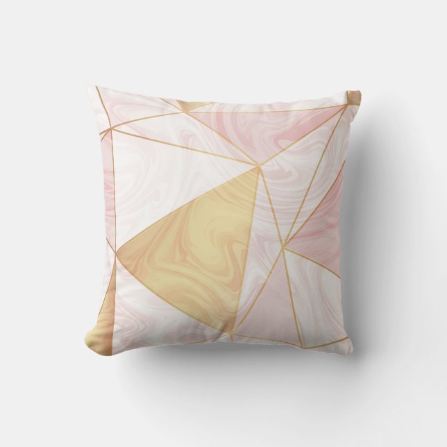 Coussin Triangles géométriques poly en marbre rose et or (Recto)