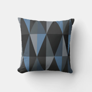 Coussin Triangles modernes du milieu du siècle bleu foncé
