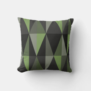Coussin Triangles modernes du milieu du siècle Olive foncé