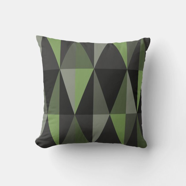 Coussin Triangles modernes du milieu du siècle Olive foncé (Recto)