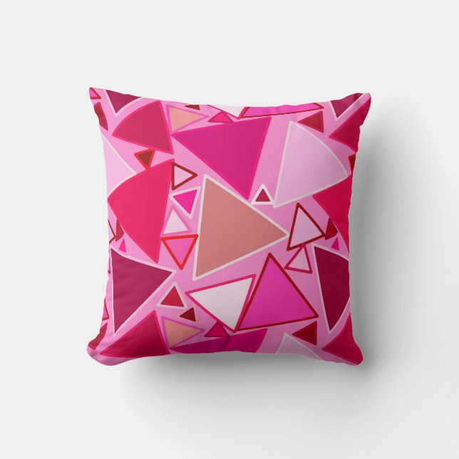 Coussin Triangles modernes du milieu du siècle, roses et b (Recto)