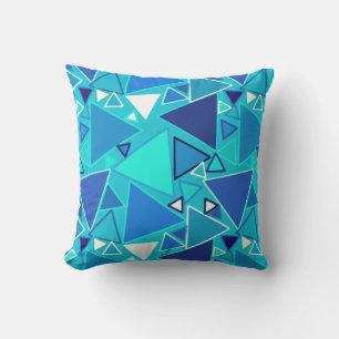 Coussin Triangles modernes du milieu du siècle, tons bleus