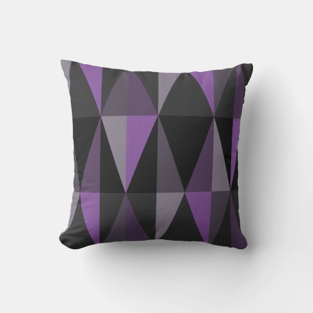Coussin Triangles modernes du milieu du siècle Violet fonc (Recto)