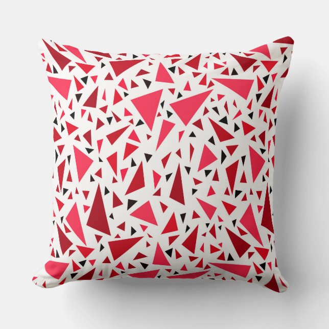 Coussin triangles rouges carmin sur fond blanc rétro (Recto)