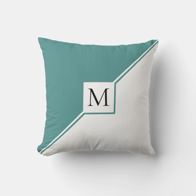 Coussin Triangles turquoises et monogramme moderne (Recto)