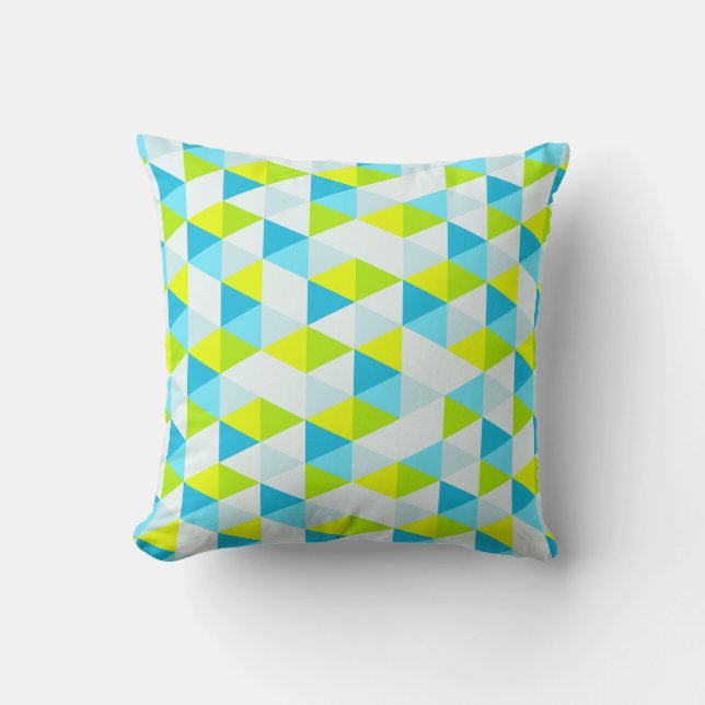 Coussin Triangles vert et bleu géométrique Motif moderne (Recto)
