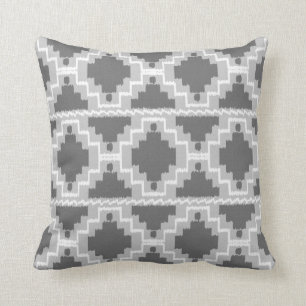 Coussin Tribal aztèque d'Ikat - foncé et gris-clair/gris