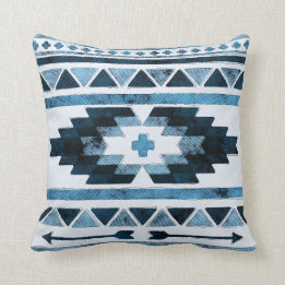 Coussin Tribal aztèque grunge bleu