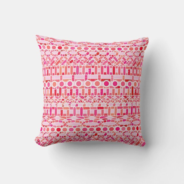 Coussin Tribal Batik - nuances de rose et de corail (Recto)