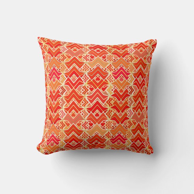 Coussin Tribal Batik Print, Mandarin et Light Orange (Recto)