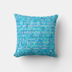 Coussin Tribal Batik - tons bleus