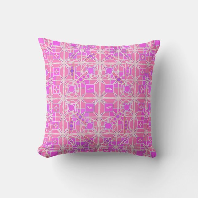 Coussin Tribal Batik - tons roses (Recto)