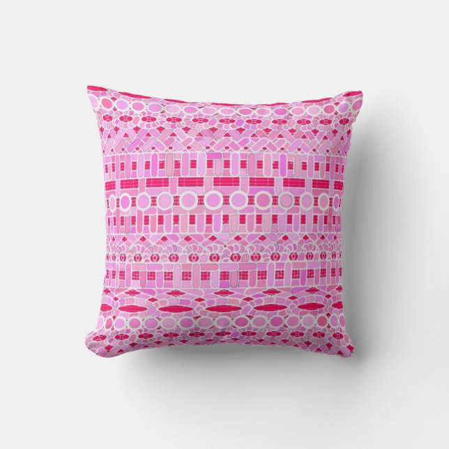 Coussin Tribal Batik - tons roses et orchidées (Recto)