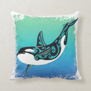 Coussin Tribal de Teal de baleine d'orque