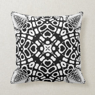 Coussin tribal géométrique blanc noir de motif