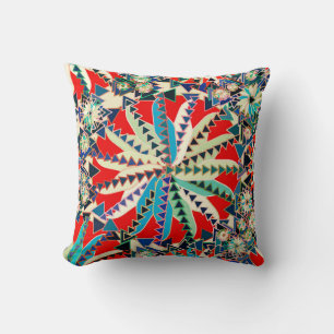 Coussin Tribal Mandala Print, Rouge, Bleu et Crème