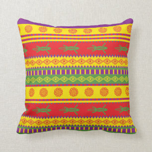 Coussin tribal mexicain de style avec le gecko