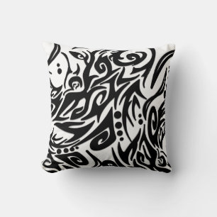 Coussin Tribal noir abstrait