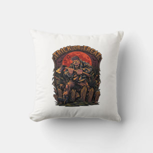 Coussin Trick Or Treat Halloween Tueur Squelette Hache Rou