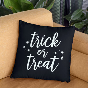 Coussin Trick ou traiter blanc Script moderne Halloween
