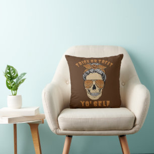 Coussin TRICK OU TRAITER VOUS-MÊME drôle halloween crâne m