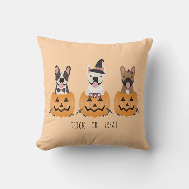 Coussin Trick Ou Treat French Buldogs Citrouille (Recto)