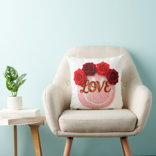 Coussin Tricot Visage Sourire Rose Rouge Amour Saint-Valen